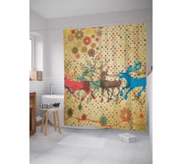 Штора (занавеска) для ванной JoyArty "Оленьи бега" из сатена, 180х200 см с крючками, sc_5821