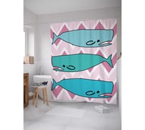 Штора (занавеска) для ванной JoyArty "Киты и зигзаги" из сатена, 180х200 см с крючками, sc_5216