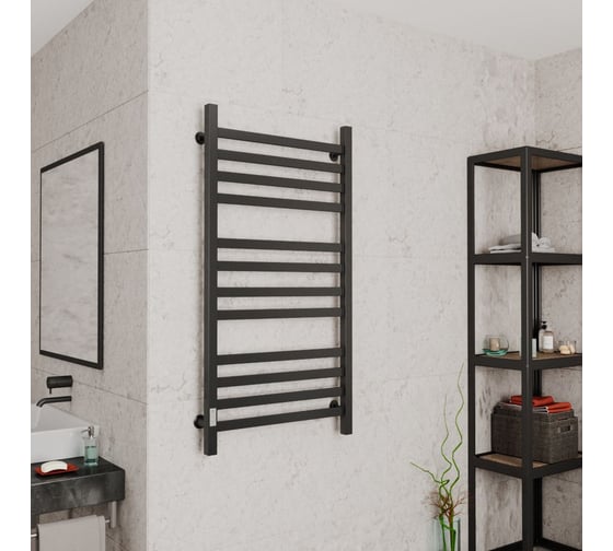 Полотенцесушитель электрический профильный Bauedge BAU В81/10 60х120, 3 вставки 4-4-4, черный матовый RAL 9005 с таймером слева M0063