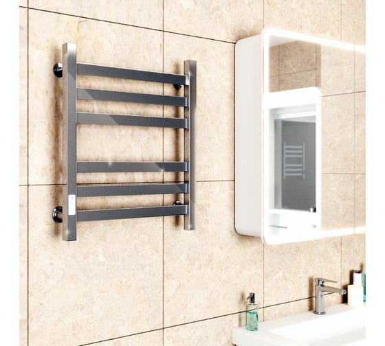 Полотенцесушитель электрический профильный Bauedge BAU В81/10 50х60, 2 вставки 3х3, размер 30x10 с таймером слева M0004