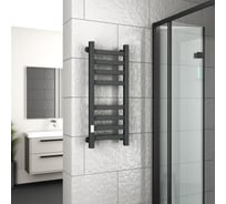 Полотенцесушитель электрический профильный Bauedge BAU В81/10 30х80, 2 вставки 4х4, размер 30x10, черный матовый RAL 9005 с таймером слева M0016
