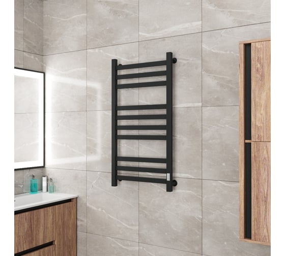 Полотенцесушитель электрический профильный Bauedge BAU В81/10 50х100, 3 вставки 3-4-3, 30x10, черный матовый RAL 9005 с таймером, универсальное подключение M0102U