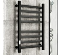 Полотенцесушитель электрический профильный Bauedge BAU В81/10 50х80, 2 вставки 4х4, размер 30x10, черный матовый RAL 9005 с таймером слева M0012