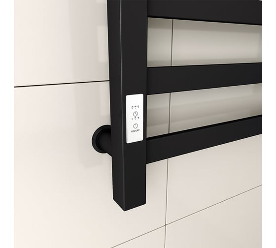 Полотенцесушитель электрический профильный Bauedge BAU В81/10 50х80, 2 вставки 4х4, размер 30x10, черный матовый RAL 9005 с таймером слева M0012