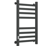 Полотенцесушитель электрический профильный Bauedge BAU В81/10 40х80, 2 вставки 4х4, размер 30x10, черный матовый RAL 9005 с таймером слева M0014