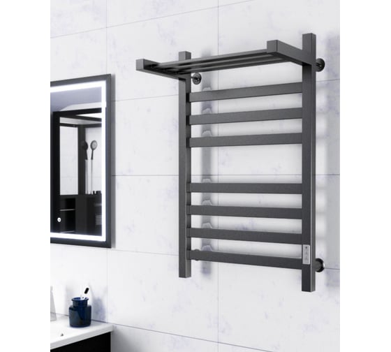 Полотенцесушитель электрический профильный Bauedge с полкой BAU В81/10 50х80, Gun Grey темно-серый металлик, с таймером  справа M0083