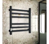 Полотенцесушитель электрический профильный Bauedge BAU В81/10 50х60, 2 вставки 3х3, размер 30x10, черный матовый RAL 9005 с таймером слева M0018