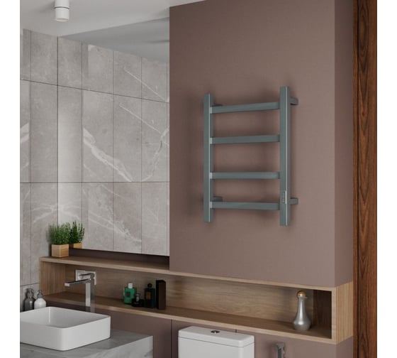 Полотенцесушитель электрический профильный Bauedge BAU Gun Grey В81/10 40х60, П4 темно-серый металлик, с таймером  справа M0089