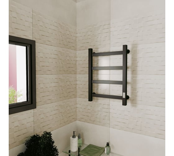 Полотенцесушитель электрический профильный Bauedge BAU В81/10 40х60, П4, черный матовый RAL 9005 с таймером, универсальное подключение M0112U