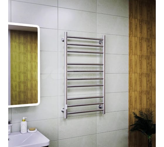 Полотенцесушитель электрический Bauedge BAU В10 100х50, П10 (3+4+3) с таймером справа, нерж. сталь, хром, универсальное подключение M0021U