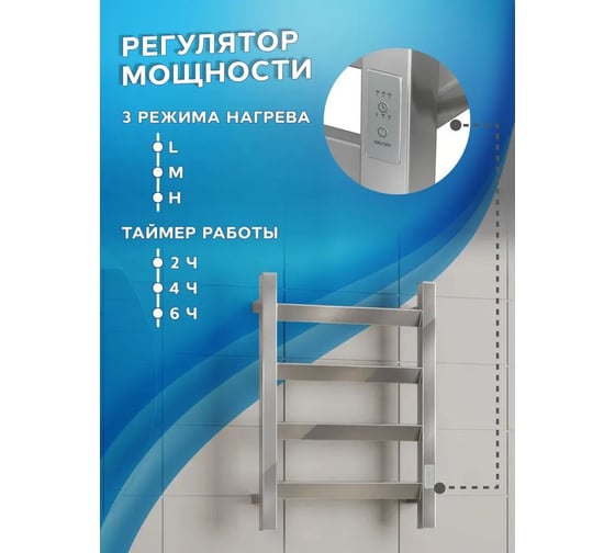 Полотенцесушитель электрический Bauedge профильный BAU Hotel Veer 40х60, 4 планки, универсальный, нерж. сталь полированная DB-0123