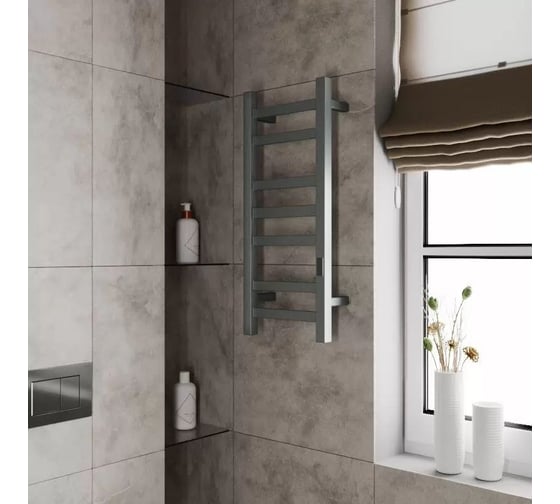 Полотенцесушитель электрический Bauedge профильный BAU Gun Grey В81/10 30х80 темно-серый металлик с таймером слева M0088