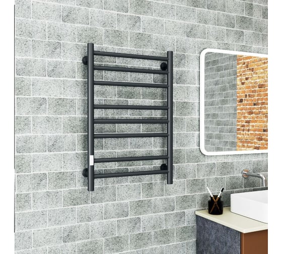 Полотенцесушитель электрический Bauedge BAU В10 50х80, П8 (3+3+2) с таймером слева, черный матовый RAL 9005 M0030