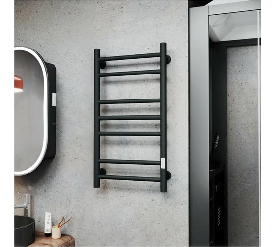 Полотенцесушитель электрический Bauedge BAU В10 40х80, П8 (3+3+2) с таймером справа, черный матовый RAL 9005 M0033