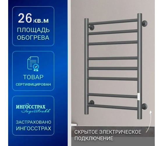 Полотенцесушитель электрический Bauedge BAU В10 Gun Grey 40х80, П8 темно-серый металлик с таймером слева M0097
