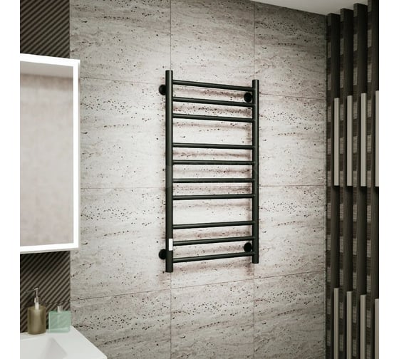 Полотенцесушитель электрический Bauedge BAU В10 100х50, П10 (3+4+3) таймер справа, черный матовый RAL 9005 M0019
