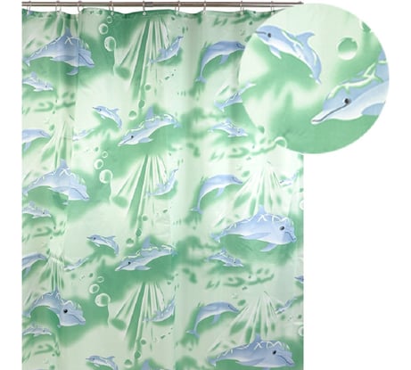 Штора для ванной Аквалиния Зеленые дельфины 09.020А-06