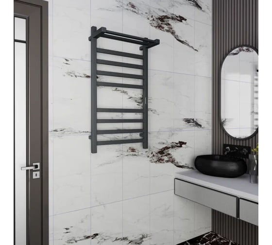 Полотенцесушитель электрический профильный с полкой Bauedge BAU Hotel Shelf Gun Grey 50x100, 8 планок, универсальный, темно-серый металлик DB-0087
