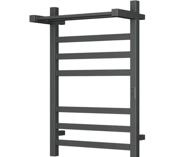 Полотенцесушитель электрический профильный с полкой Bauedge BAU Hotel Shelf Gun Grey 50x80, 6 планок, универсальный, темно-серый металлик DB-0088 1