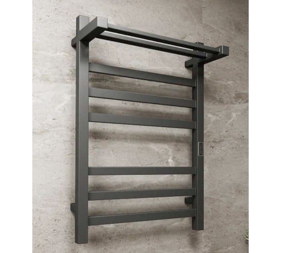 Полотенцесушитель электрический профильный с полкой Bauedge BAU Hotel Shelf Gun Grey 50x80, 6 планок, универсальный, темно-серый металлик DB-0088