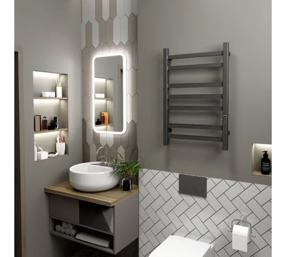 Полотенцесушитель электрический профильный Bauedge BAU Hotel Gun Grey 50x80, 7 планок, универсальный, темно-серый металлик DB-0090