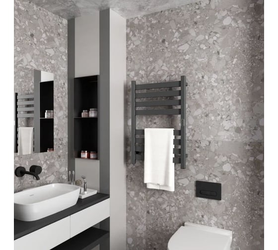 Полотенцесушитель дизайнерский электрический Bauedge профильный BAU Elite Gun Grey 50x80, 8 планок, универсальный, темно-серый металлик DB-0099
