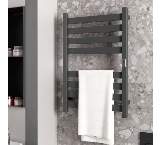 Полотенцесушитель дизайнерский электрический Bauedge профильный BAU Elite Gun Grey 50x80, 8 планок, универсальный, темно-серый металлик DB-0099