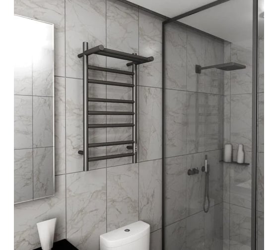Полотенцесушитель электрический Bauedge с полкой BAU Stil Shelf Gun Grey 40x80, 7 планок, универсальный, темно-серый металлик DB-0092