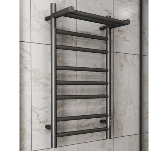 Полотенцесушитель электрический Bauedge с полкой BAU Stil Shelf Gun Grey 40x80, 7 планок, универсальный, темно-серый металлик DB-0092