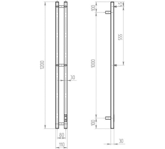 Полотенцесушитель дизайнерский электрический Bauedge BAU Stella Gun Grey 8x120, 2 коллектора, 2 крючка, темно-серый металлик DB-0103