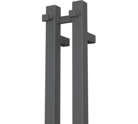 Полотенцесушитель дизайнерский электрический Bauedge профильный BAU Stella Square Gun Grey 8x160, 2 коллектора, 2 крючка, темно-серый металлик DB-0106