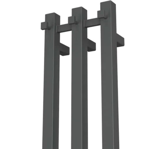 Полотенцесушитель дизайнерский электрический Bauedge профильный BAU Stella Square Gun Grey 12x160, 3 коллектора, 2 крючка, темно-серый металлик DB-0105