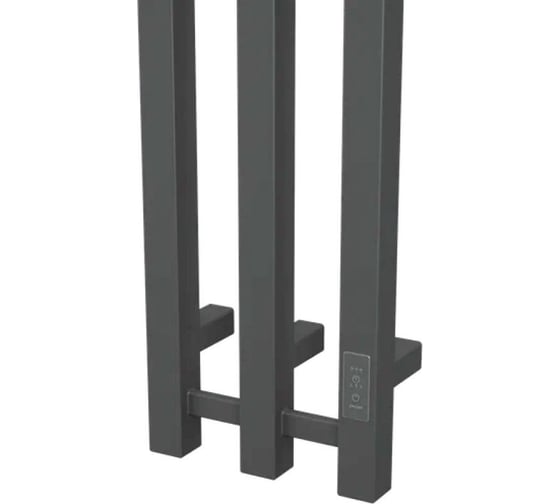 Полотенцесушитель дизайнерский электрический Bauedge профильный BAU Stella Square Gun Grey 12x160, 3 коллектора, 2 крючка, темно-серый металлик DB-0105