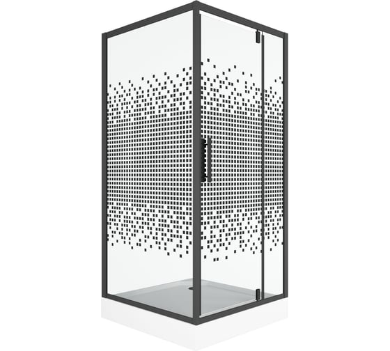 Душевой уголок квадратный с распашной дверью Bauedge BAU Stil с поддоном, 90x90x200, стекло с черным рисунком 6 мм, черный матовый профиль SB0032B 1