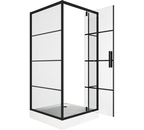 Душевой уголок квадратный с распашной дверью Bauedge BAU Stil square 90х90х200, с поддоном 12.5 см, черные профили, с сифоном SB0018B