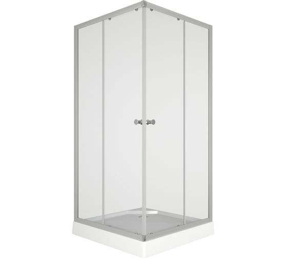 Душевой уголок квадратный Bauedge BAU Stil eco с поддоном, 90x90x195, прозрачное закаленное стекло, профиль матовый алюминий SB0040E 1