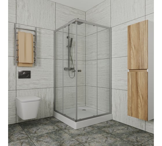 Душевой уголок квадратный Bauedge BAU Stil eco с поддоном, 90x90x195, прозрачное закаленное стекло, профиль матовый алюминий SB0040E