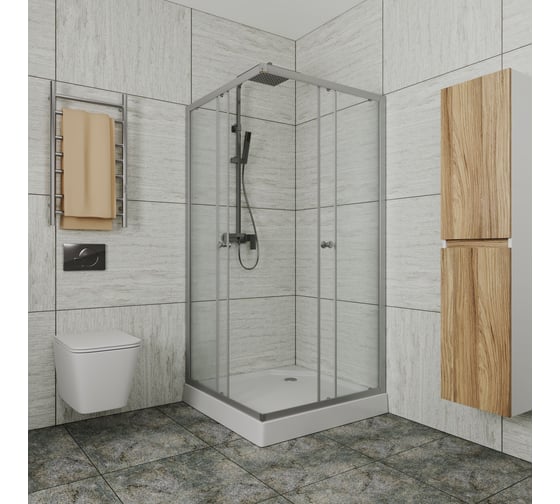 Душевой уголок квадратный Bauedge BAU Stil eco с поддоном, 90x90x195, прозрачное закаленное стекло, профиль матовый алюминий SB0040E