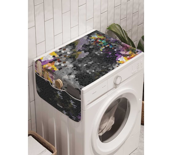 Органайзер для хранения Ambesonne "Цветочные пятна на черном фоне" на стиральную машину, 45x120 см, cwm_6500 1