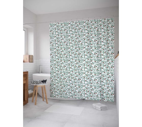 Штора (занавеска) для ванной JoyArty из сатена, 180х200 см с крючками sc_37136 1