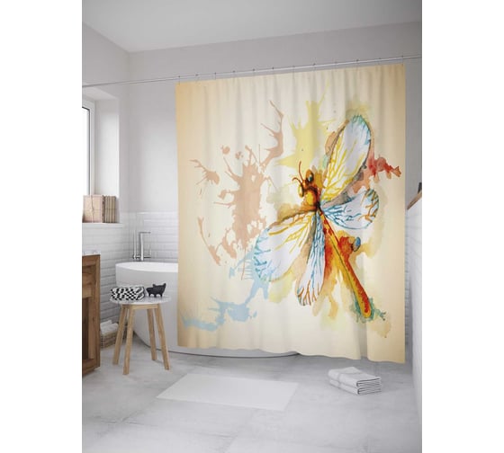 Штора (занавеска) для ванной JoyArty из сатена, 180х200 см с крючками sc_35200 1