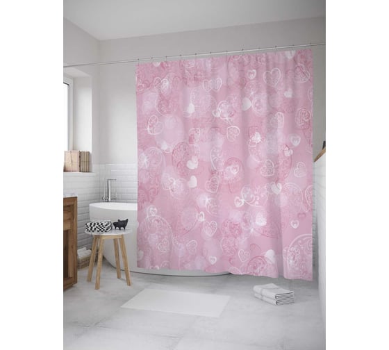 Штора (занавеска) для ванной JoyArty из сатена, 180х200 см с крючками sc_35521 1