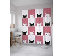 Штора (занавеска) для ванной JoyArty "Выглядывающие котята" из сатена, 180х200 см с крючками, sc_32574