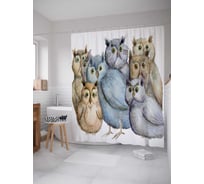 Штора (занавеска) для ванной JoyArty "Совиное собрание" из сатена, 180х200 см с крючками, sc_37333