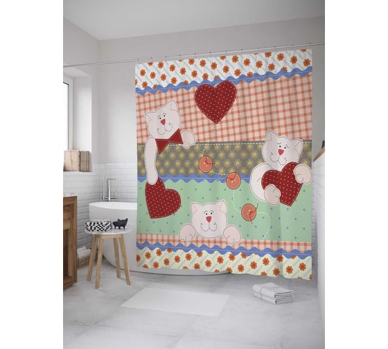 Штора (занавеска) для ванной JoyArty из сатена, 180х200 см с крючками sc_35852 1