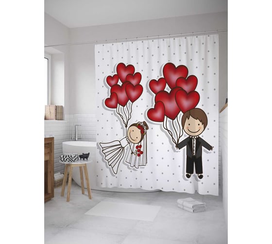 Штора (занавеска) для ванной JoyArty из сатена, 180х200 см с крючками sc_35163 1