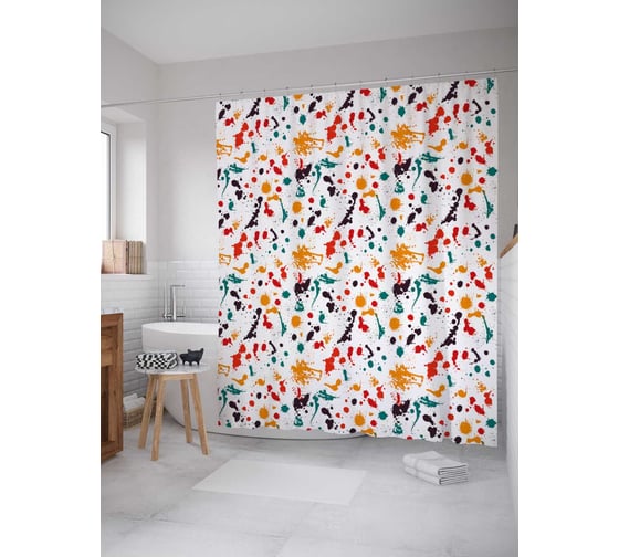 Штора (занавеска) для ванной JoyArty "Разноцветные кляксы" из сатена, 180х200 см с крючками, sc_32383 1