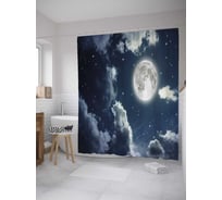 Штора (занавеска) для ванной JoyArty "Полнолуние в облаках" из сатена, 180х200 см с крючками, sc_35627