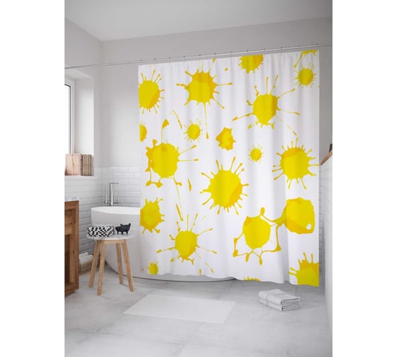 Штора (занавеска) для ванной JoyArty "Солнечные кляксы" из сатена, 180х200 см с крючками, sc_37344 1
