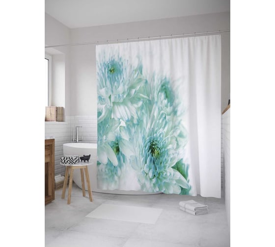 Штора (занавеска) для ванной JoyArty "Нежность астр" из сатена, 180х200 см с крючками, sc_33771 1